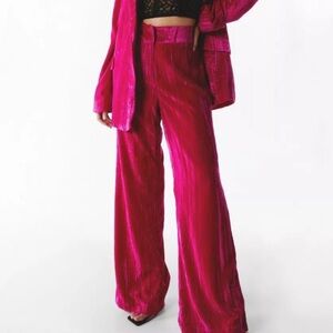 Nasty Gal Pink Wide Leg Velvet Pants